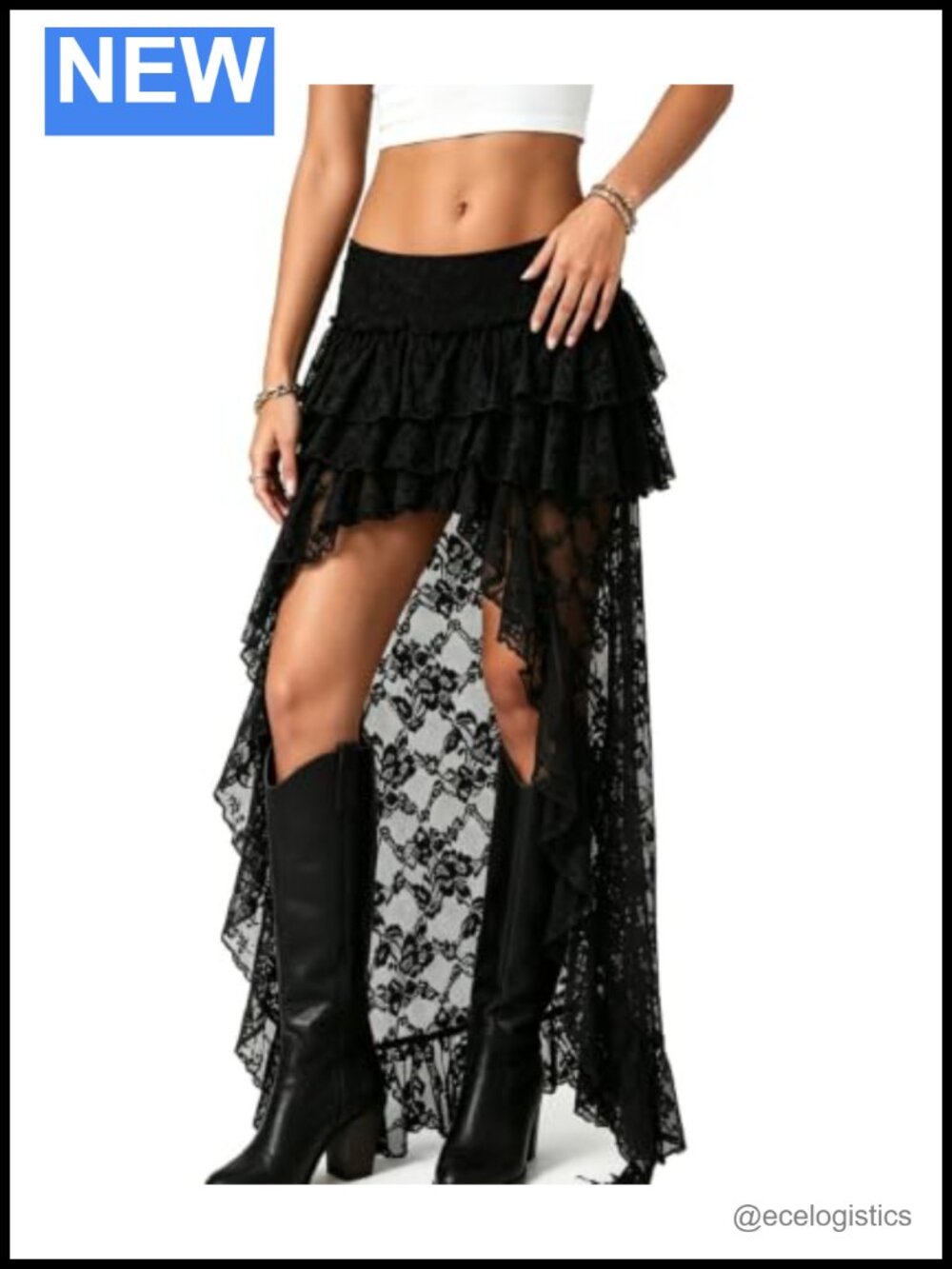 Women's Boho Lace Layered Ruffle Sheer Mesh Maxi Skirt